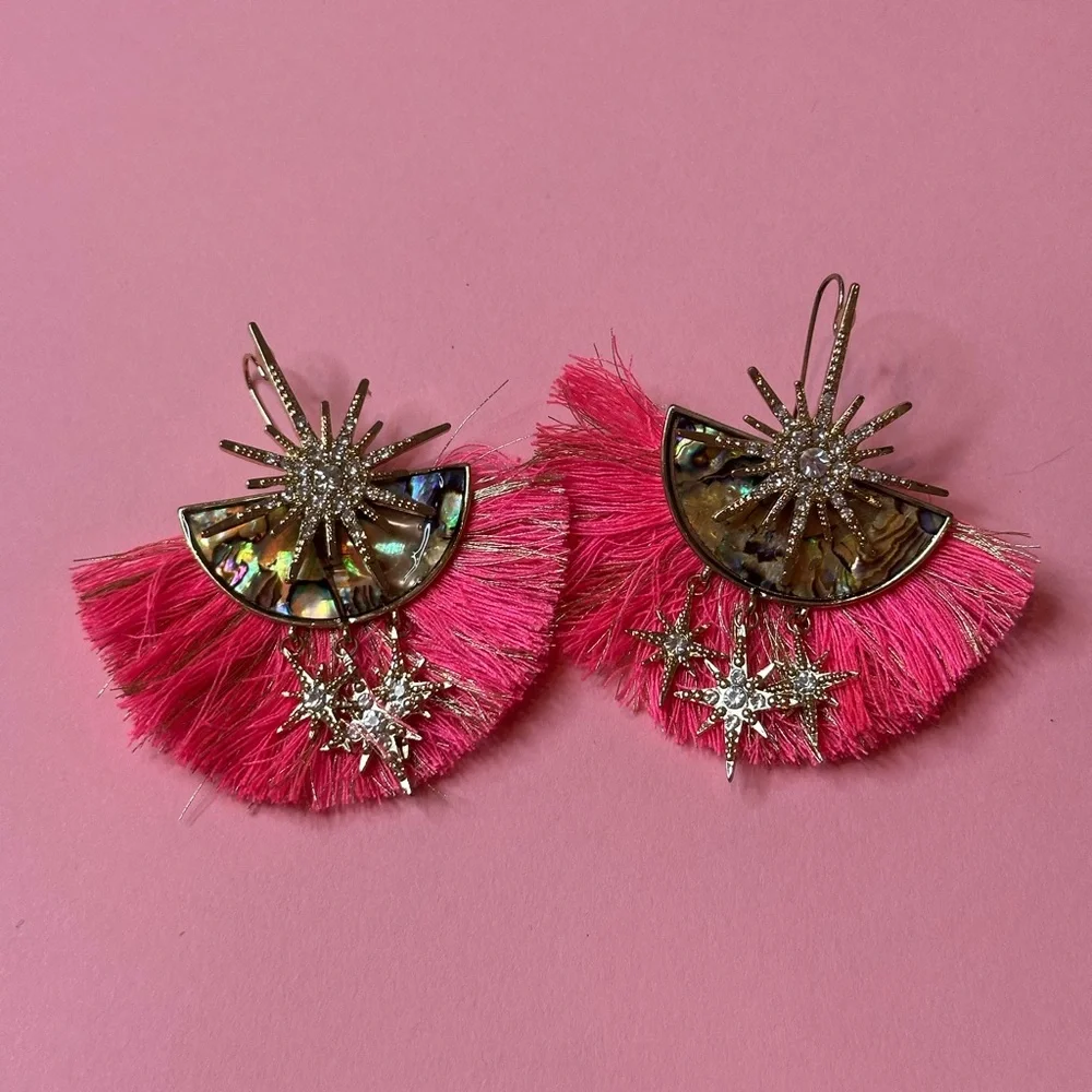 Unique‎ Pink and Gold Fringe Star Earrings